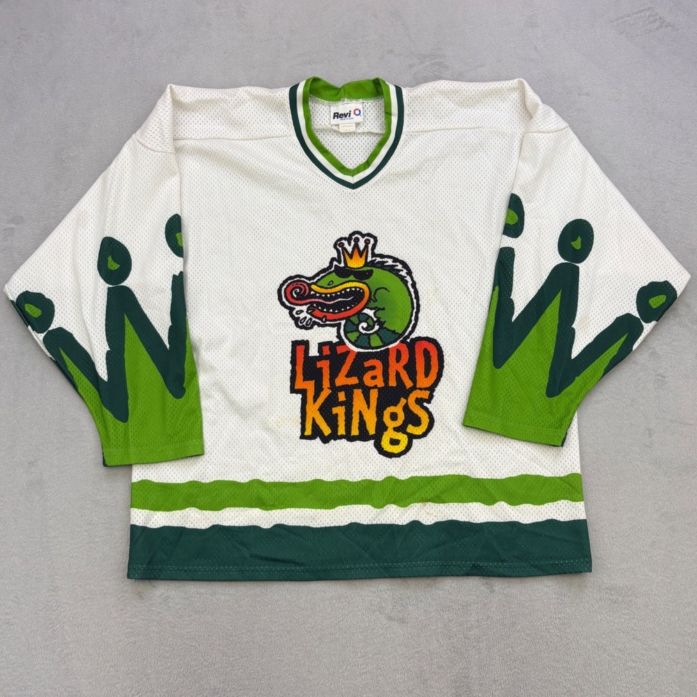 Lizard Kings Jersey Mens Large White Revi Hockey Jacksonville Vintage 90s ECHL